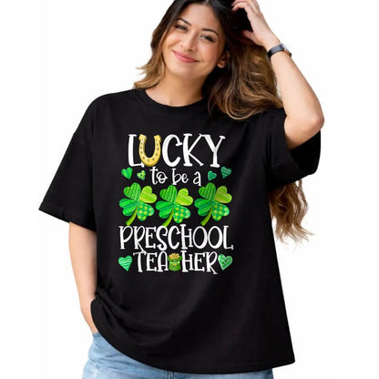 Patrick Day Shirts for Family, Funny Patrick Day shirts, st patrick's day Unisex T-Shirt/Hoodie/Sweatshirt HLT00 - Womens Lucky To Be A Preschool Teacher, St Patrick Day Teachers V-Neck T-Shirt