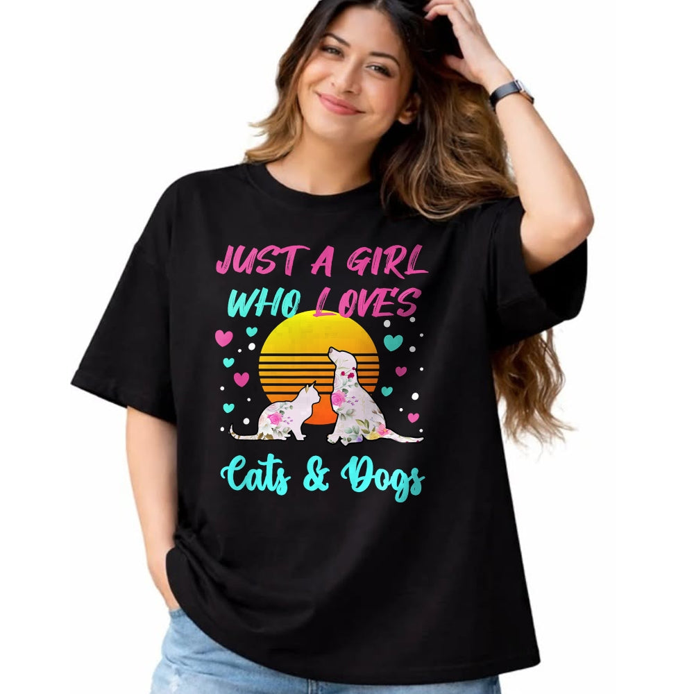 Cat Love Shirt, Funny Cat Lover Gift UnisexT-Shirt/Hoodie/Sweatshirt HLT00 - Just a Girl who Loves Cats and Dogs T-Shirt for Women T-Shirt (2)