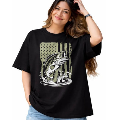 Funny Fishing Shirt, Gift For Fishing Lover Unisex T-Shirt/Hoodie/Sweatshirt HLT00 - Fishing Camo Bass Fish American Flag Men_s Graphic Fishing T-Shirt