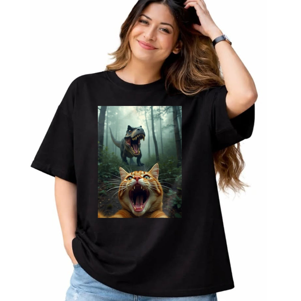 Best Dinosaur Lover Shirt, Funny Dinosaur UnisexT-Shirt/Hoodie/Sweatshirt HLT00 -Cat Selfie with T-Rex Dinosaur T-Shirt, Men, Black, 3X-Large