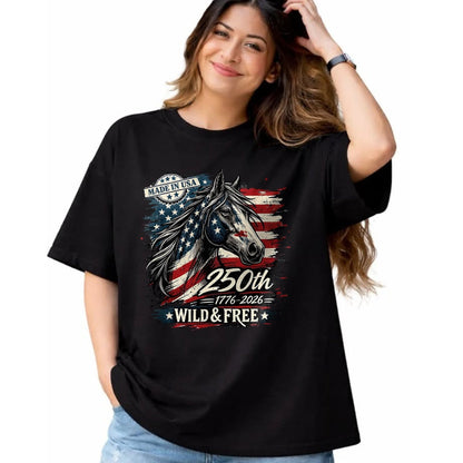 Best Horse Lover Shirt , Funny Horse UnisexT-Shirt/Hoodie/Sweatshirt HLT00 - America 250th Horse USA Flag Independence 1776-2026 Western T-Shirt, Men, Black, 3X-Large