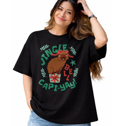 Cute Capybara Shirt, Funny Capybara Unisex T-Shirt/Hoodie/Sweatshirt HLT00 - Festive Capybara Long Sleeve T-Shirt