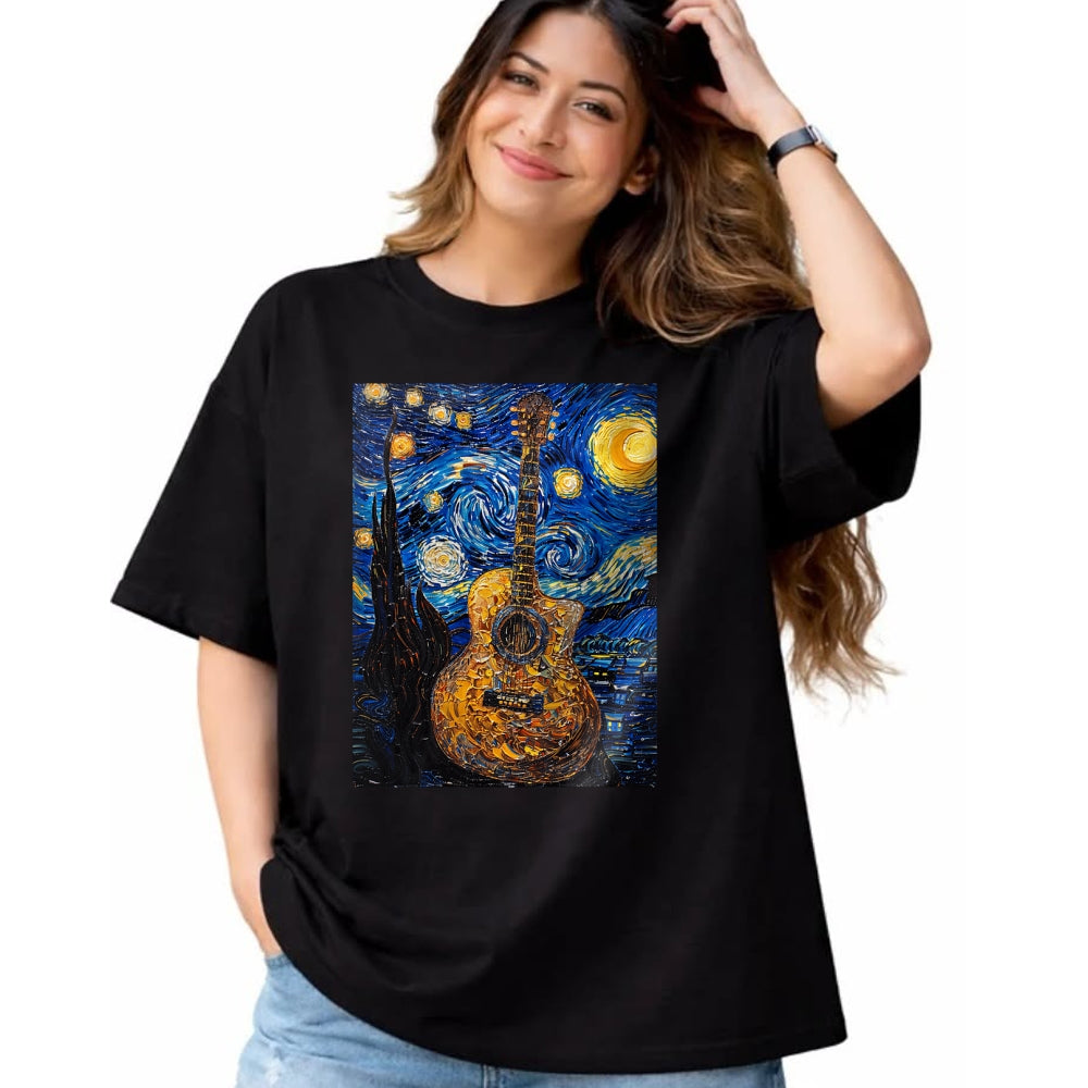 Guitar Lover Shirt, Funny Guitar UnisexT-Shirt/Hoodie/Sweatshirt HLT00 - Acoustic Guitar Van Gogh Starry Night T-Shirt