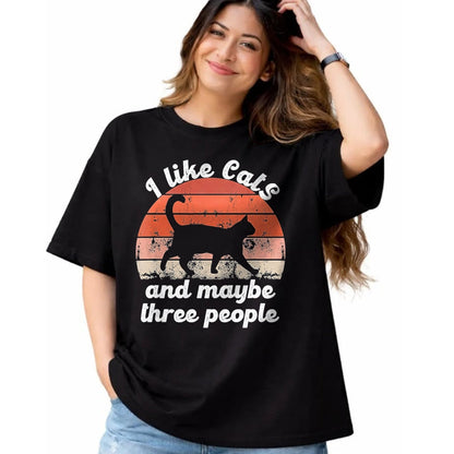 Cat Love Shirt, Funny Cat Lover Gift UnisexT-Shirt/Hoodie/Sweatshirt HLT00 - I Like Cats and Maybe 3 People T-Shirt, Men, Black, 3X-Large