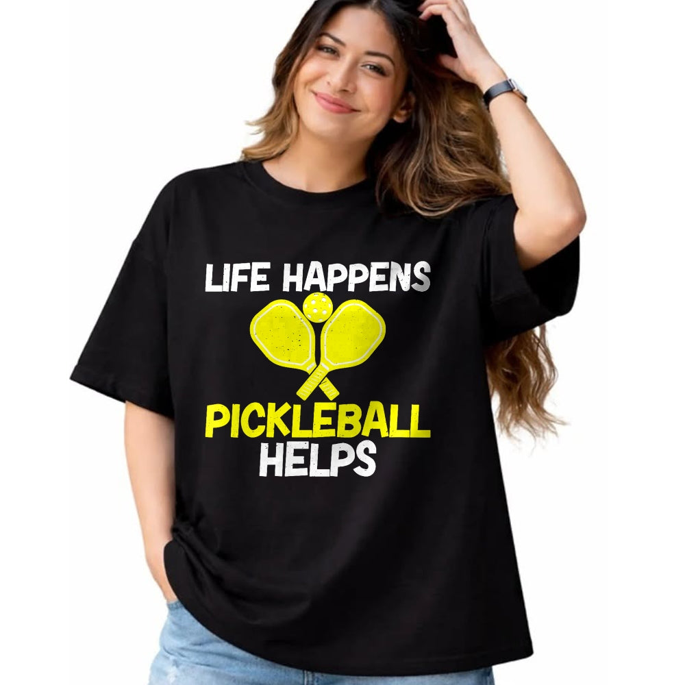 Funny Pickleball Shirt, Pickleball Lover Unisex T-Shirt/Hoodie/Sweatshirt HLT00 - Womens Life Happens Pickleball helps Pickleball V-Neck T-Shirt