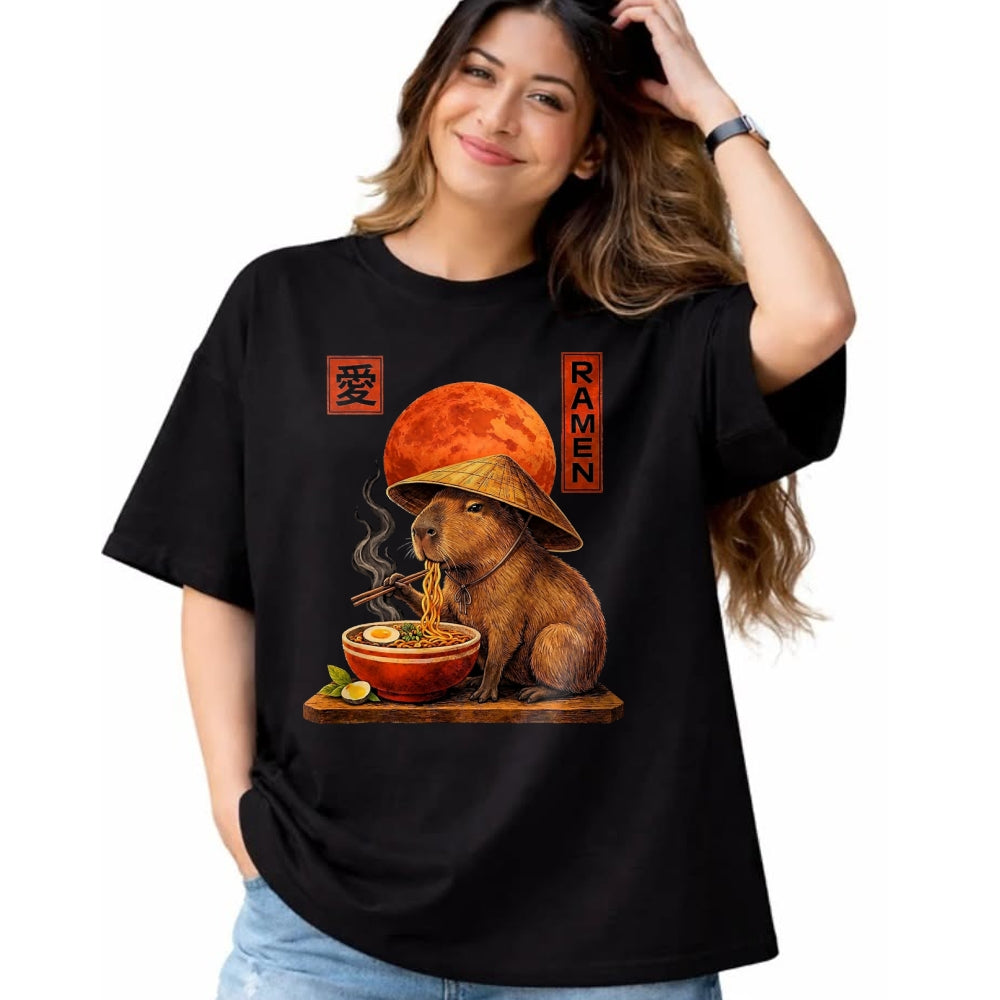 Cute Capybara Shirt, Funny Capybara Unisex T-Shirt/Hoodie/Sweatshirt HLT00 - Capybara Ramen Japanese Art Funny Anime Graphic Tee Kawaii T-Shirt, Men, Black, 3X-Large