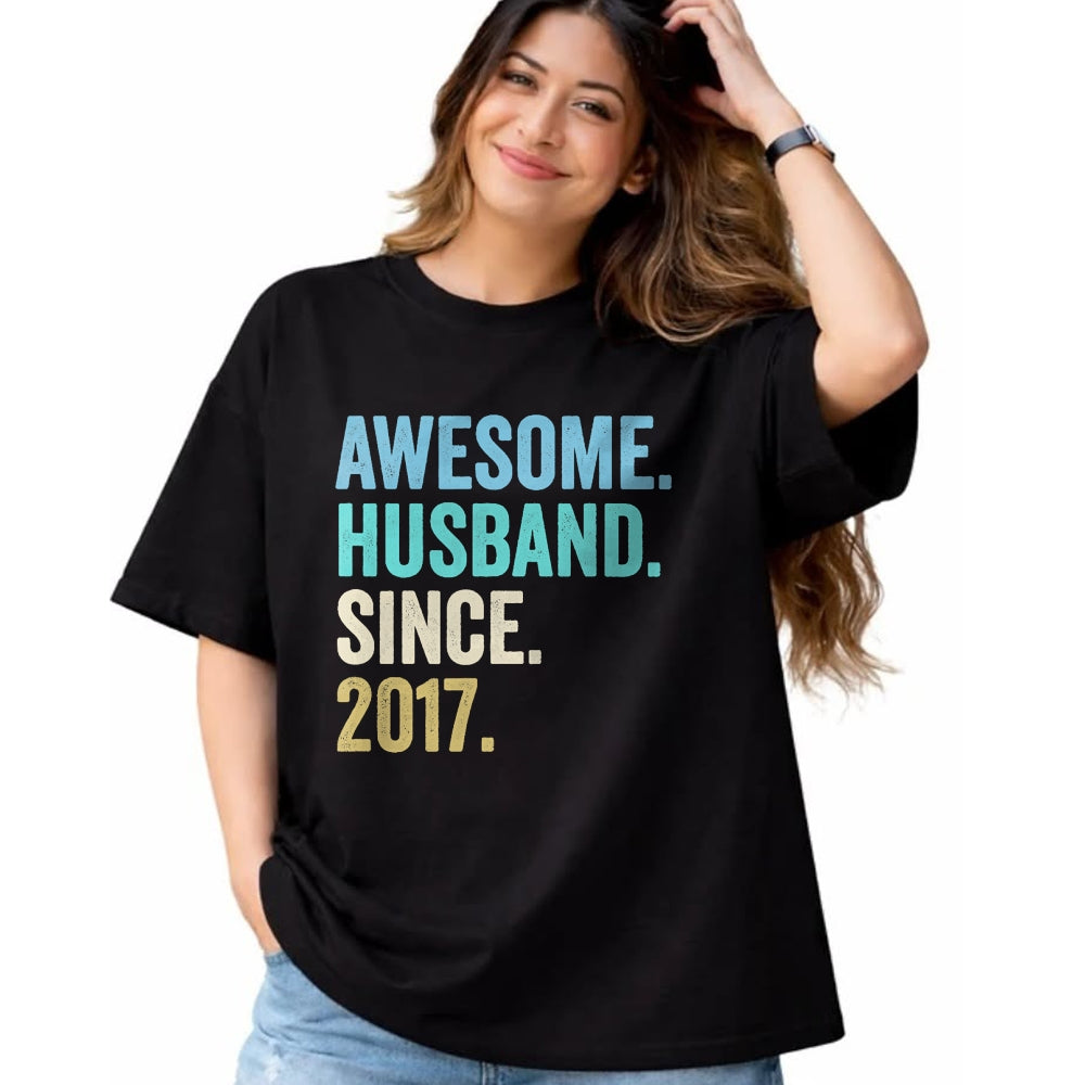 Best Wife Shirt, Wife and Husband Unisex T-Shirt/Hoodie/Sweatshirt HLT00 - Awesome Husband Since 2017 7th wedding anniversary 7 years T-Shirt (1)