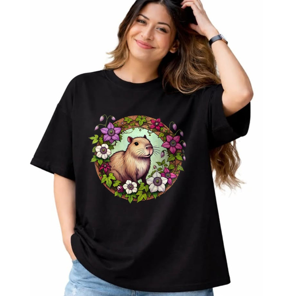 Cute Capybara Shirt, Funny Capybara Unisex T-Shirt/Hoodie/Sweatshirt HLT00 - Capybara floral Illustration Long Sleeve T-Shirt