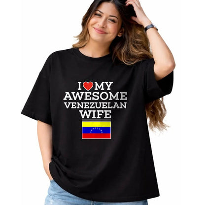 Best Wife Shirt, Wife and Husband Unisex T-Shirt/Hoodie/Sweatshirt HLT00 - I Love My AWESOME Venezuelan WIFE Flag Heart Tee for Husband