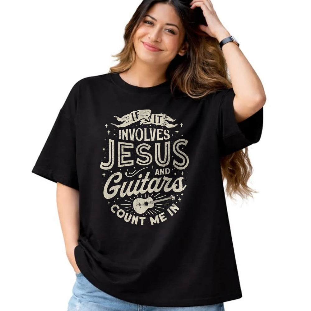 Christian Tee, Christian Faith Unisex T-Shirt/Hoodie/Sweatshirt HLT00 - If It Involves Jesus And Guitars Guitarist Christian Music T-Shirt