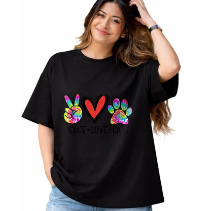 Cat Love Shirt, Funny Cat Lover Gift UnisexT-Shirt/Hoodie/Sweatshirt HLT00 - Peace Love Cats Paws Tie Dye Rainbow Animal Rescue Womens T-Shirt