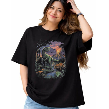 Best Dinosaur Lover Shirt, Funny Dinosaur UnisexT-Shirt/Hoodie/Sweatshirt HLT00 - Vintage Dinosaur 90s T Rex and Triceratops Volcano Nature T-Shirt, Men, Black, 3X-Large