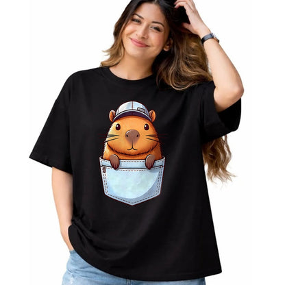 Cute Capybara Shirt, Funny Capybara Unisex T-Shirt/Hoodie/Sweatshirt HLT00 - Friendly Capybara in Pocket for Kids, Boys, Girls, Women Men T-Shirt