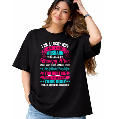 Best Wife Shirt, Wife and Husband Unisex T-Shirt/Hoodie/Sweatshirt HLT00 - Gift for wife T shirt, lucky wife   I Am A Lucky Wife, I Have A Crazy Husband T-Shirt (1)