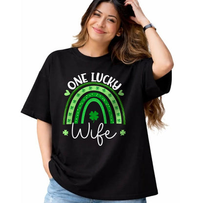 Best Wife Shirt, Wife and Husband Unisex T-Shirt/Hoodie/Sweatshirt HLT00 - Gift for wife T shirt, lucky wife   Womens One Lucky Wife Rainbow Irish St Patricks Day Shamrock Tan (1)