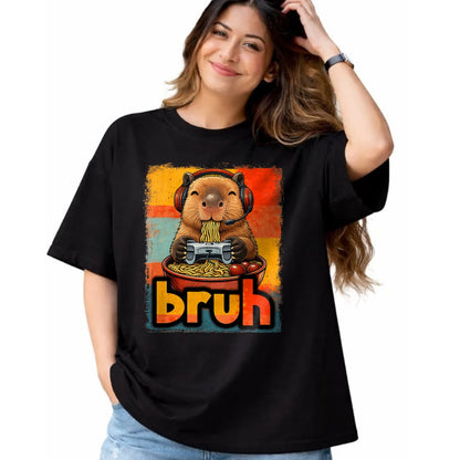 Cute Capybara Shirt, Funny Capybara UnisexT-Shirt/Hoodie/Sweatshirt HLT00 - Bruh Capybara Eat Ramen Gaming Japanese Men Boy Kid T-Shirt