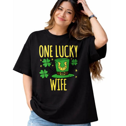Best Wife Shirt, Wife and Husband Unisex T-Shirt/Hoodie/Sweatshirt HLT00 - Gift for wife T shirt, lucky wife   Womens One Lucky Wife St. Patrick's Day Lucky Wife V-Neck T-Shir