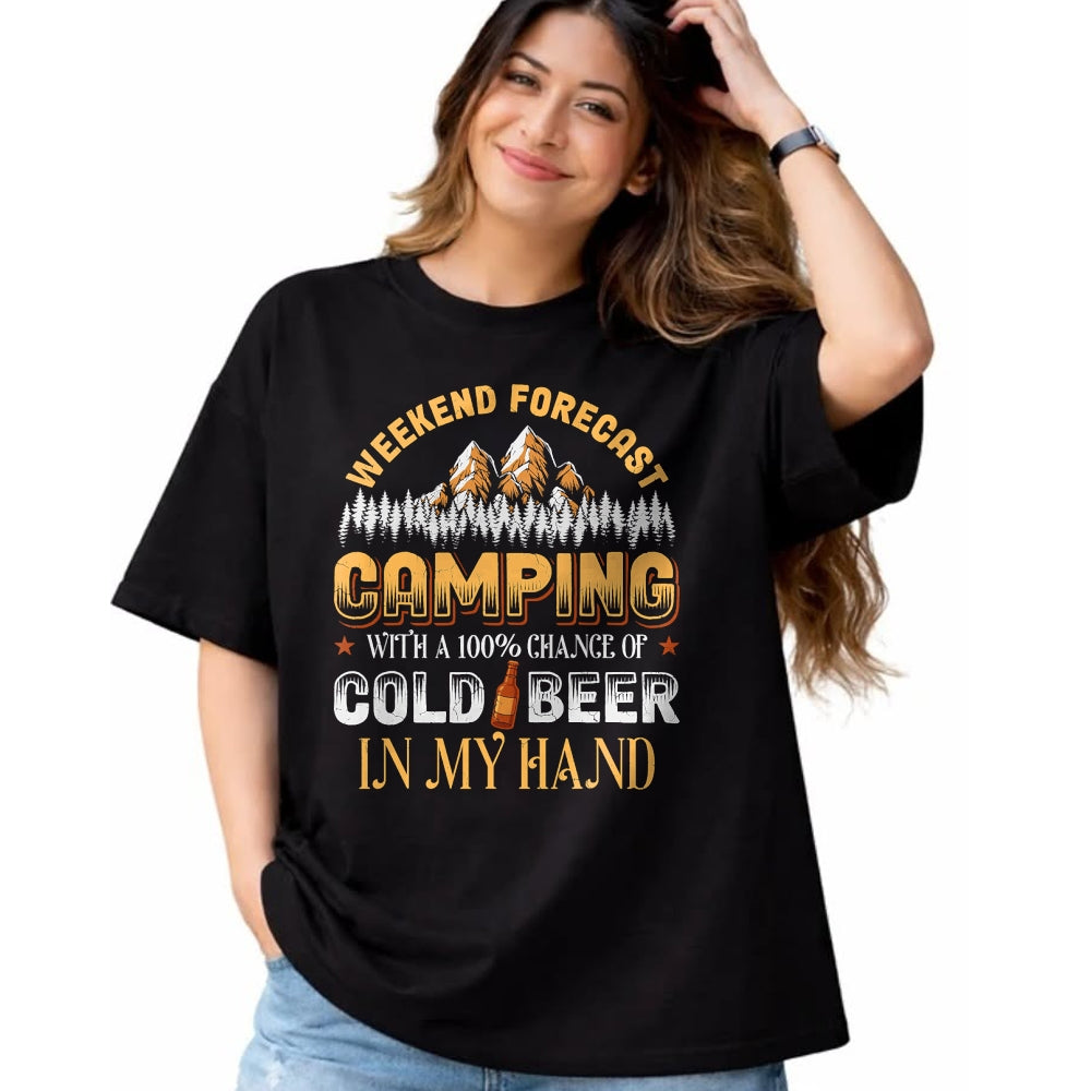 Funny Camping Shirt, Gift For Camping Lover Unisex T-Shirt/Hoodie/Sweatshirt HLT00 - Weekend Forecast Camping with Beer Camper Adventure Outdoor T-Shirt