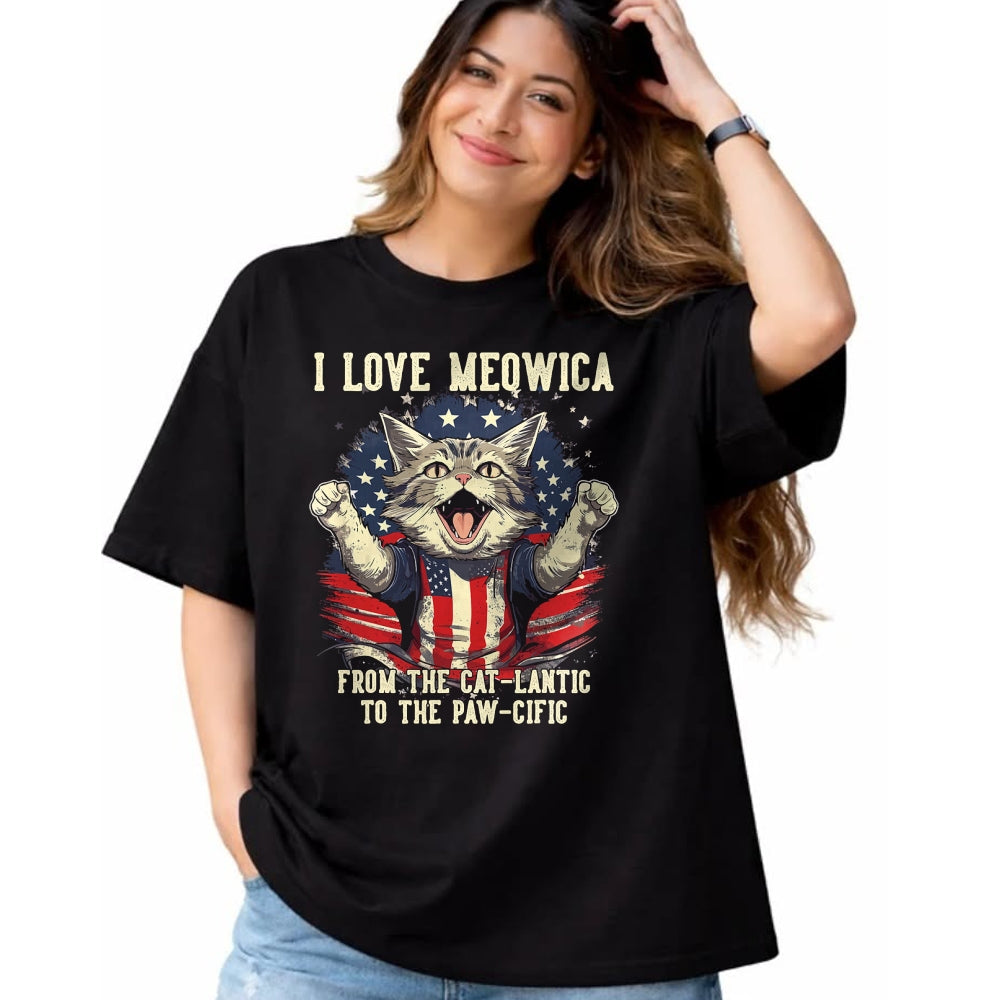 Cat Love Shirt, Funny Cat Lover Gift T-Shirt/Hoodie/Sweatshirt HLT00 - 4th July Cat Lover, I Love Meowica Patriotic Funny Happy Cat T-Shirt