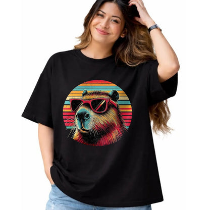 Cute Capybara Shirt, Funny Capybara Unisex T-Shirt/Hoodie/Sweatshirt HLT00 - Capybara Retro Sunglasses T-Shirt, Men, Black, 3X-Large