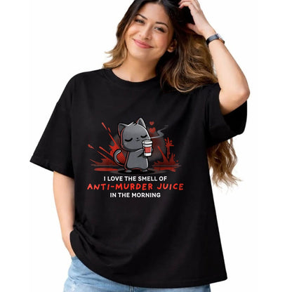 Cat Love Shirt, Funny Cat Lover Gift UnisexT-Shirt/Hoodie/Sweatshirt HLT00 - Womens Cat Drink Coffee I Love The Smell Of Anti Murder Juice V-Neck T-Shirt