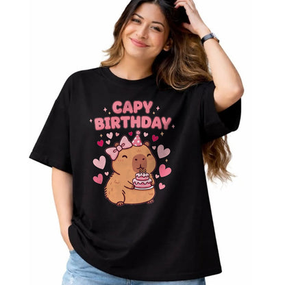 Cute Capybara Shirt, Funny Capybara UnisexT-Shirt/Hoodie/Sweatshirt HLT00 - Capybara Birthday Girl Cute Capybara Animal Lovers Bow Party T-Shirt