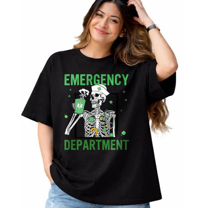 Patrick Day Shirts for Family, Funny Patrick Day shirts, st patrick's day Unisex T-Shirt/Hoodie/Sweatshirt HLT00 - Skeleton Emergency Department Coffee ER Nurse St Patrick Day T-Shirt (1)