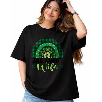 Best Wife Shirt, Wife and Husband Unisex T-Shirt/Hoodie/Sweatshirt HLT00 - Gift for wife T shirt, lucky wife   Womens One Lucky Wife Rainbow Irish St Patricks Day Shamrock Tan