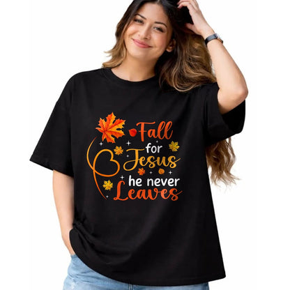Best Thanksgiving Family Shirt , Funny Thanksgiving UnisexT-Shirt/Hoodie/Sweatshirt HLT00 - Fall for Jesus He Never Leaves Christian Faith Cross Pumpkin T-Shirt
