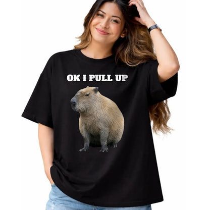 Cute Capybara Shirt, Funny Capybara Unisex T-Shirt/Hoodie/Sweatshirt HLT00 - Ok I Pull Up Capybara T-Shirt
