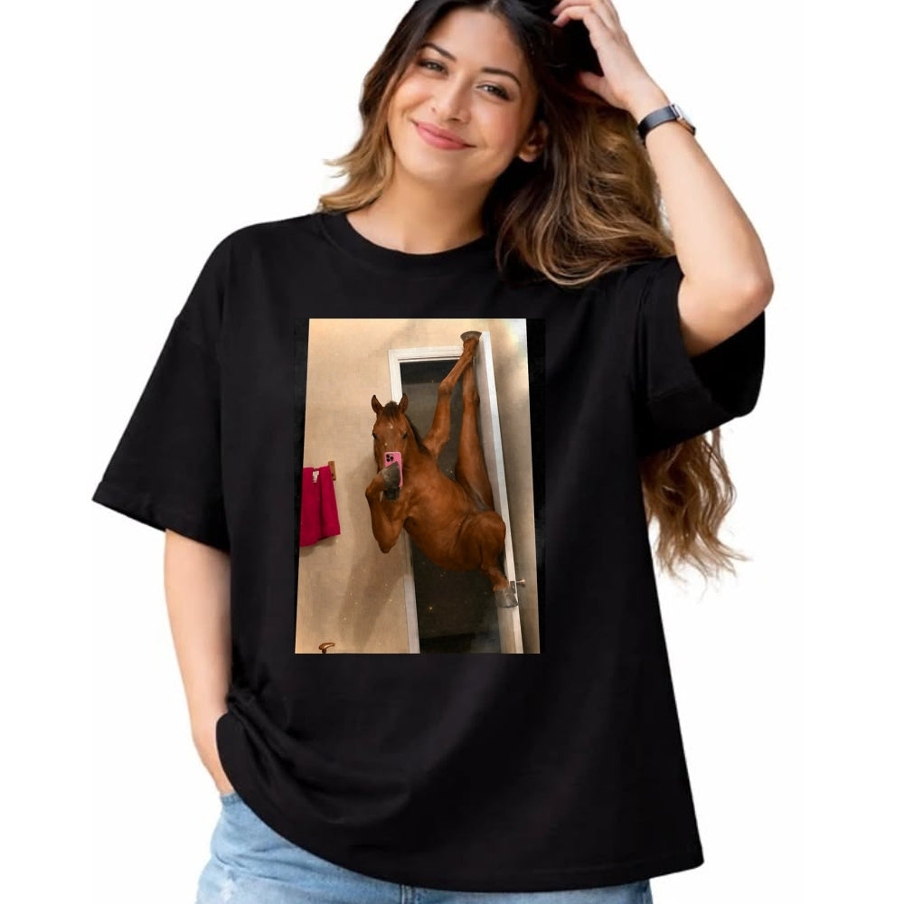 Best Horse Lover Shirt , Funny Horse UnisexT-Shirt/Hoodie/Sweatshirt HLT00 - Horse Selfie Meme Weird Door Pose T-Shirt