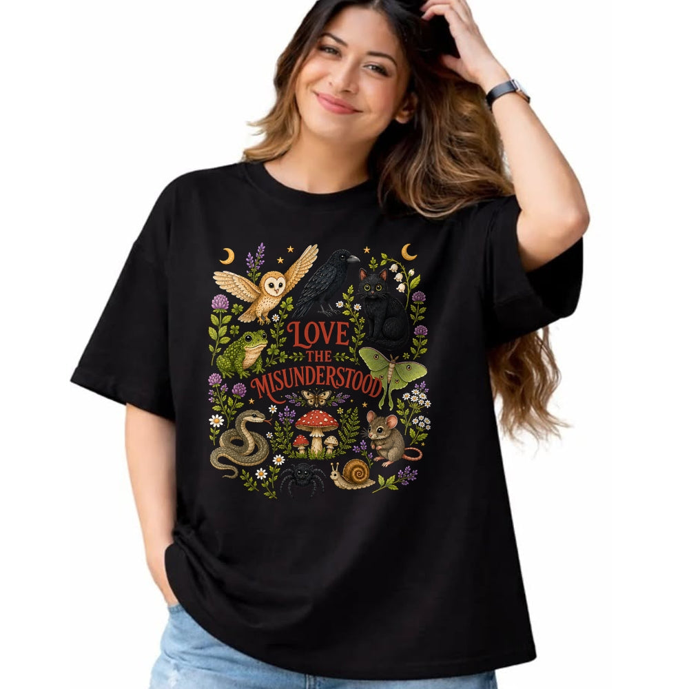 Cat Love Shirt, Funny Cat Lover Gift UnisexT-Shirt/Hoodie/Sweatshirt HLT00 - Love The Misunderstood Bat Raven Cat Snake Spider Moth Frog T-Shirt (3)