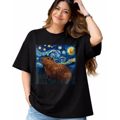 Cute Capybara Shirt, Funny Capybara Unisex T-Shirt/Hoodie/Sweatshirt HLT00 - Capybara Van Gogh Style Starry Night T-Shirt