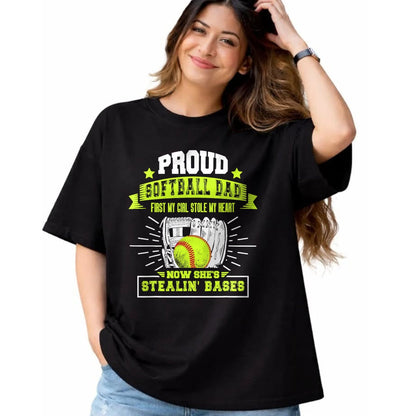 Gift for Dad Shirt, Funny Dad Unisex T-Shirt/Hoodie/Sweatshirt HLT00 – Mens Proud Softball Dad with Daughter Softball Father T-Shirt
