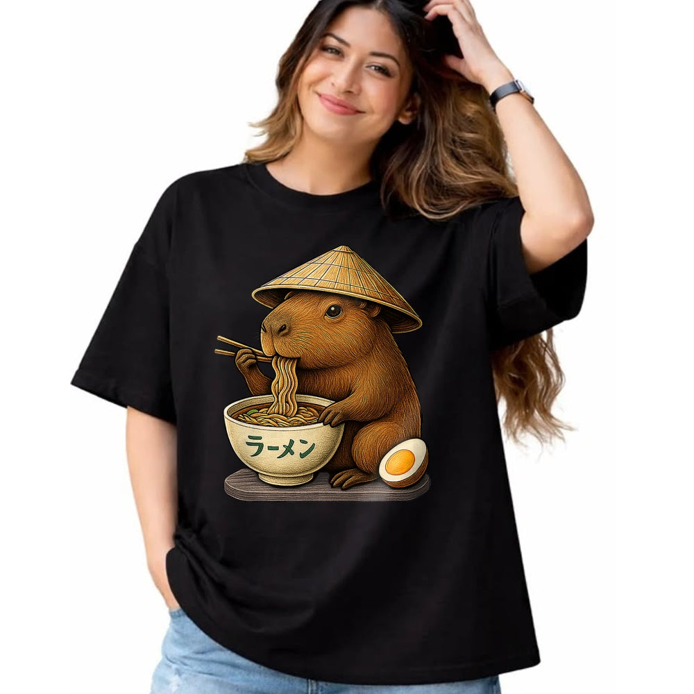 Cute Capybara Shirt, Funny Capybara Unisex T-Shirt/Hoodie/Sweatshirt HLT00 - Capybara Eating Japanese Ramen Kawaii Anime tee Funny Kids T-Shirt