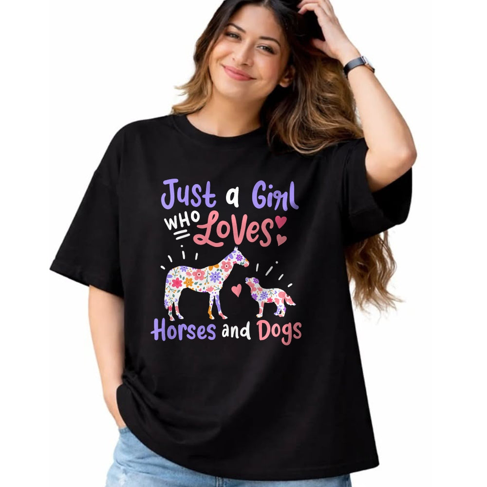 Dog Love Shirt, Dog Lover Gift T-Shirt/Hoodie/Sweatshirt HLT00 - Horse Dog Just A Girl Who Loves Horses And Dogs Gift T-Shirt