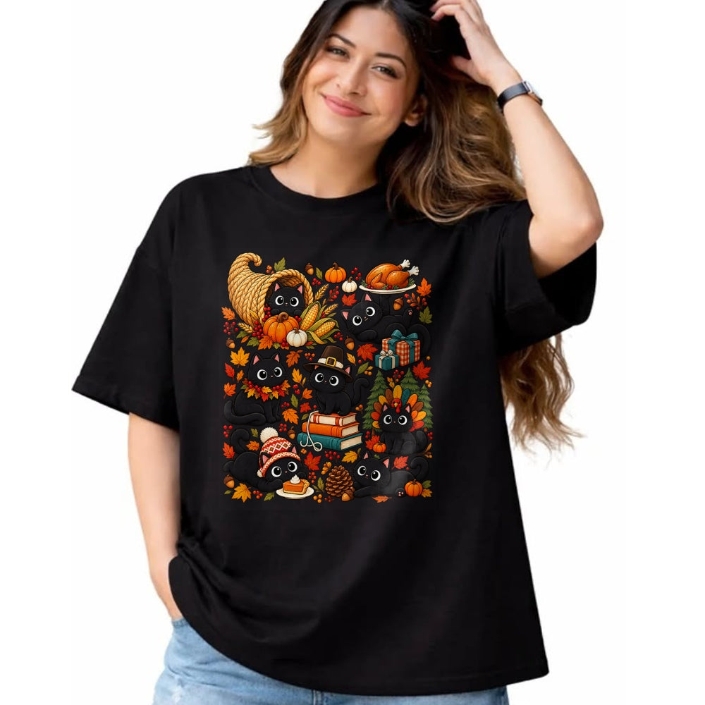Best Thanksgiving Family Shirt , Funny Thanksgiving UnisexT-Shirt/Hoodie/Sweatshirt HLT00 - Cute Black Cats Thanksgiving Fall Harvest T-Shirt