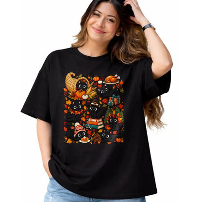 Best Thanksgiving Family Shirt , Funny Thanksgiving UnisexT-Shirt/Hoodie/Sweatshirt HLT00 - Cute Black Cats Thanksgiving Fall Harvest T-Shirt