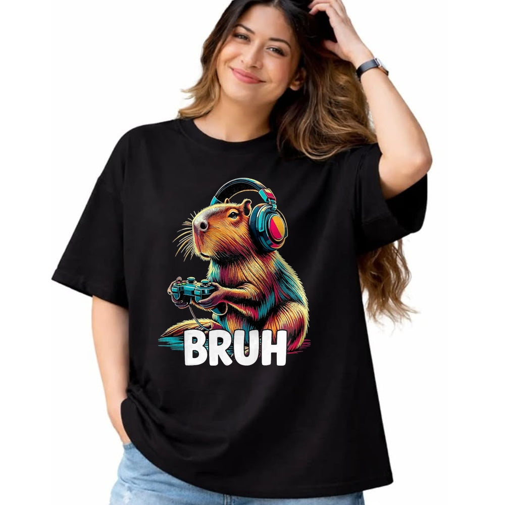 Cute Capybara Shirt, Funny Capybara UnisexT-Shirt/Hoodie/Sweatshirt HLT00 - Bruh Capybaras Funny Video Games Capybara T-Shirt, Men, Black, 3X-Large