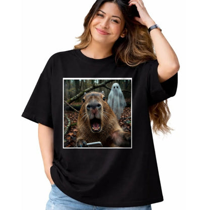 Cute Capybara Shirt, Funny Capybara Unisex T-Shirt/Hoodie/Sweatshirt HLT00 - Funny Capybara Ghost Selfie Photo Capy Meme Tee Kawaii T-Shirt