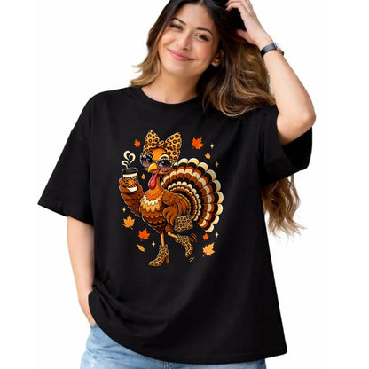 Best Thanksgiving Family Shirt , Funny Thanksgiving UnisexT-Shirt/Hoodie/Sweatshirt HLT00 - Leopard Turkey Drinking Coffee Women Thanksgiving Turkey Day T-Shirt
