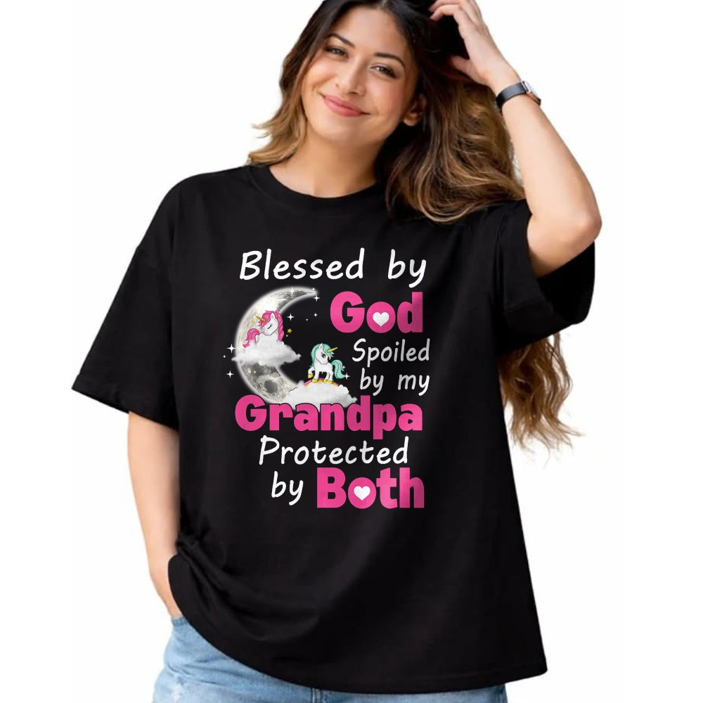 Best Wife Shirt, Wife and Husband Unisex T-Shirt/Hoodie/Sweatshirt HLT00 - Blessed By God Spoiled By My Grandpa Protected By Both T-Shirt