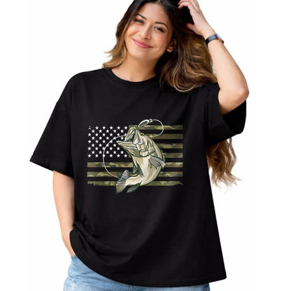 Funny Fishing Shirt, Gift For Fishing Lover Unisex T-Shirt/Hoodie/Sweatshirt HLT00 - Fishing Camouflage US American Flag Bass Fish Fisherman Camo T-Shirt