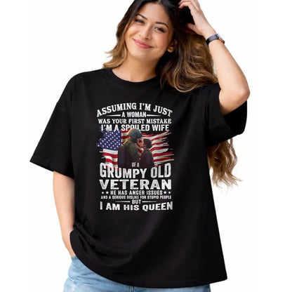Best Wife Shirt, Wife and Husband Unisex T-Shirt/Hoodie/Sweatshirt HLT00 - Gift for wife T shirt, spoiled wife   Womens I'm A Spoiled Wife Of A Grumpy Old Veteran (On Back) V-
