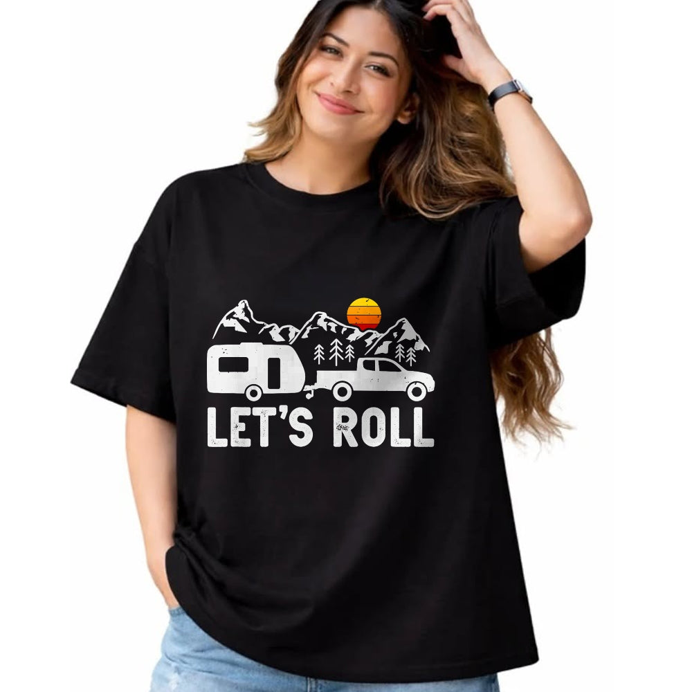 Funny Camping Shirt, Gift For Camping Lover Unisex T-Shirt/Hoodie/Sweatshirt HLT00 - Let_s Roll Caravan Camping Trailer Mountains Camper T-Shirt