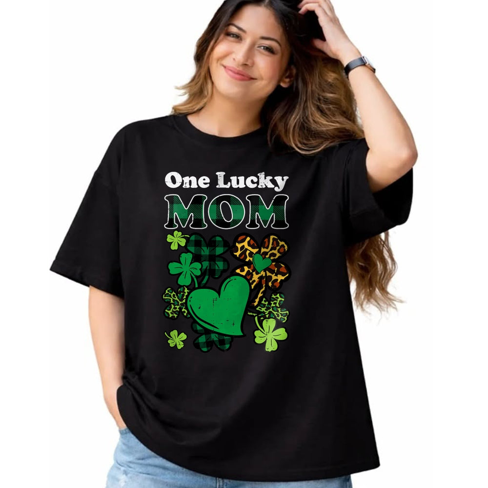 Patrick Day Shirts for Family, Funny Patrick Day shirts, st patrick's day Unisex T-Shirt/Hoodie/Sweatshirt HLT00 - One Lucky Mom Plaid Shamrock Heart St Patrick Day Mommy Mama T-Shirt