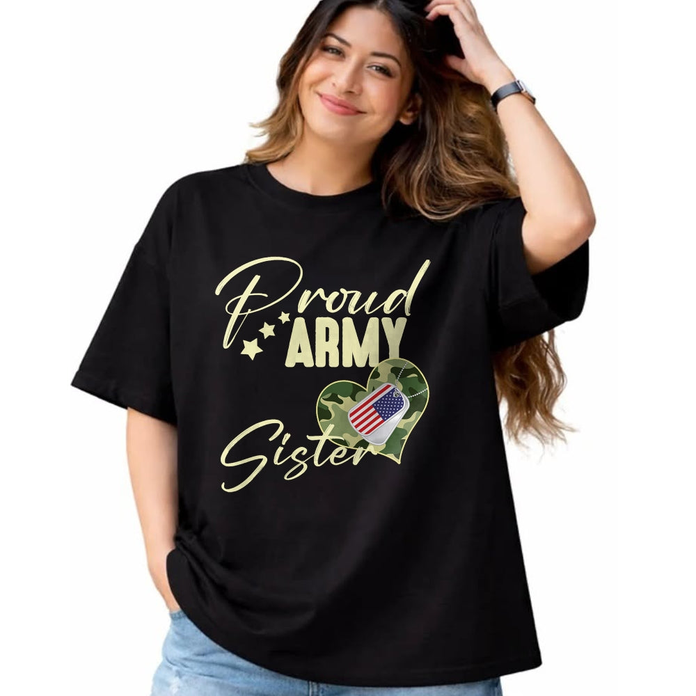 Gift for Dad Shirt, Funny Dad Unisex T-Shirt/Hoodie/Sweatshirt HLT00 – Proud Army SISTER Camouflage Dog Tag USA American Flag T-Shirt