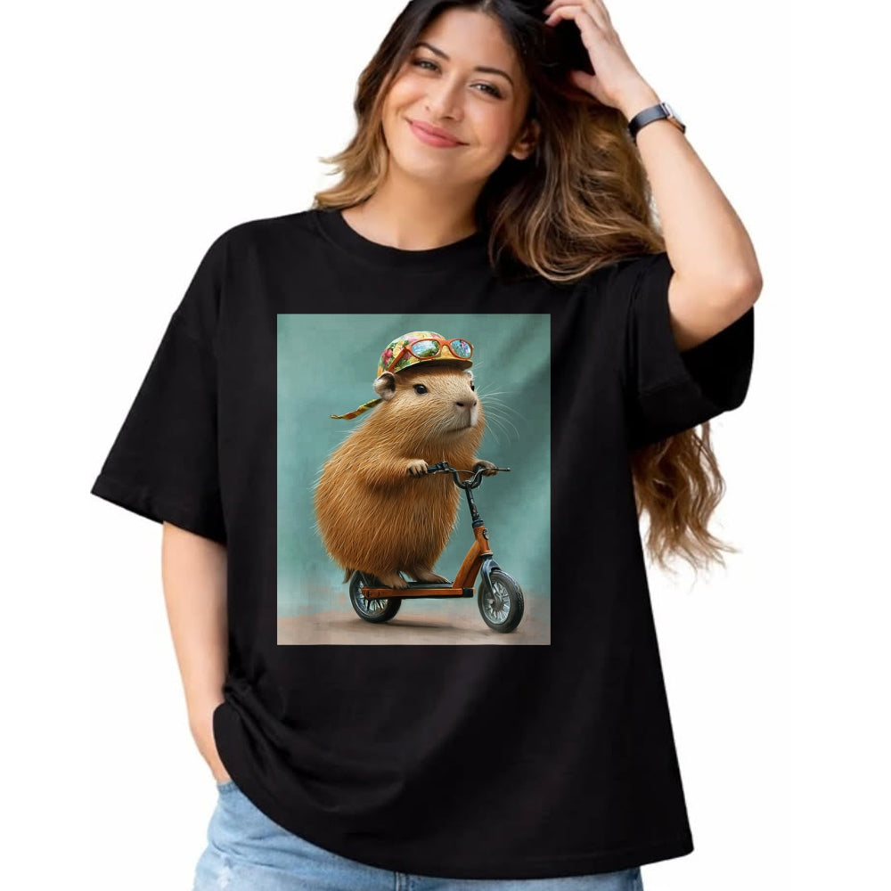 Cute Capybara Shirt, Funny Capybara Unisex T-Shirt/Hoodie/Sweatshirt HLT00 - Capybara Riding Scooter with Glasses Funny Graphic T-Shirt