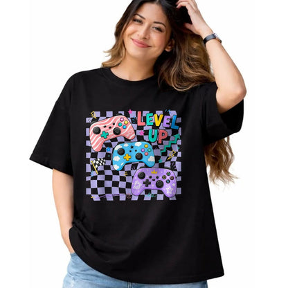 Best Student Shirt, Funny Back To School UnisexT-Shirt/Hoodie/Sweatshirt HLT00 - Retro Checkered Level Up Teacher Gaming Back to School T-Shirt, Women, Black, Large