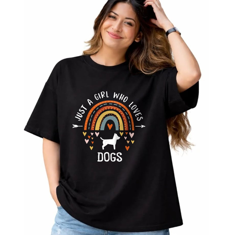 Dog Love Shirt, Dog Lover Gift T-Shirt/Hoodie/Sweatshirt HLT00 - Just A Girl Who Loves Dogs Rainbow Gifts For Dog Lover Women T-Shirt (1)